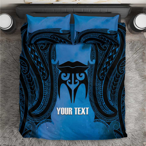 Personalised Moko Kauae New Zealand Bedding Set Maori Chin Tattoo Blue - Aussie Hoodie
