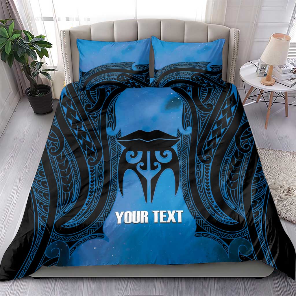 Personalised Moko Kauae New Zealand Bedding Set Maori Chin Tattoo Blue - Aussie Hoodie