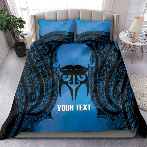 Personalised Moko Kauae New Zealand Bedding Set Maori Chin Tattoo Blue - Aussie Hoodie