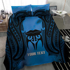 Personalised Moko Kauae New Zealand Bedding Set Maori Chin Tattoo Blue - Aussie Hoodie