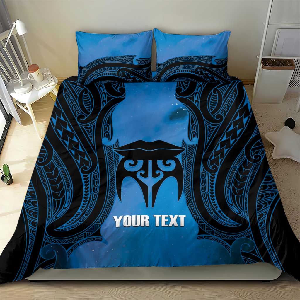 Personalised Moko Kauae New Zealand Bedding Set Maori Chin Tattoo Blue - Aussie Hoodie