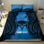 Personalised Moko Kauae New Zealand Bedding Set Maori Chin Tattoo Blue - Aussie Hoodie