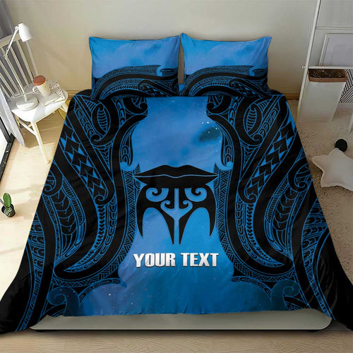 Personalised Moko Kauae New Zealand Bedding Set Maori Chin Tattoo Blue - Aussie Hoodie