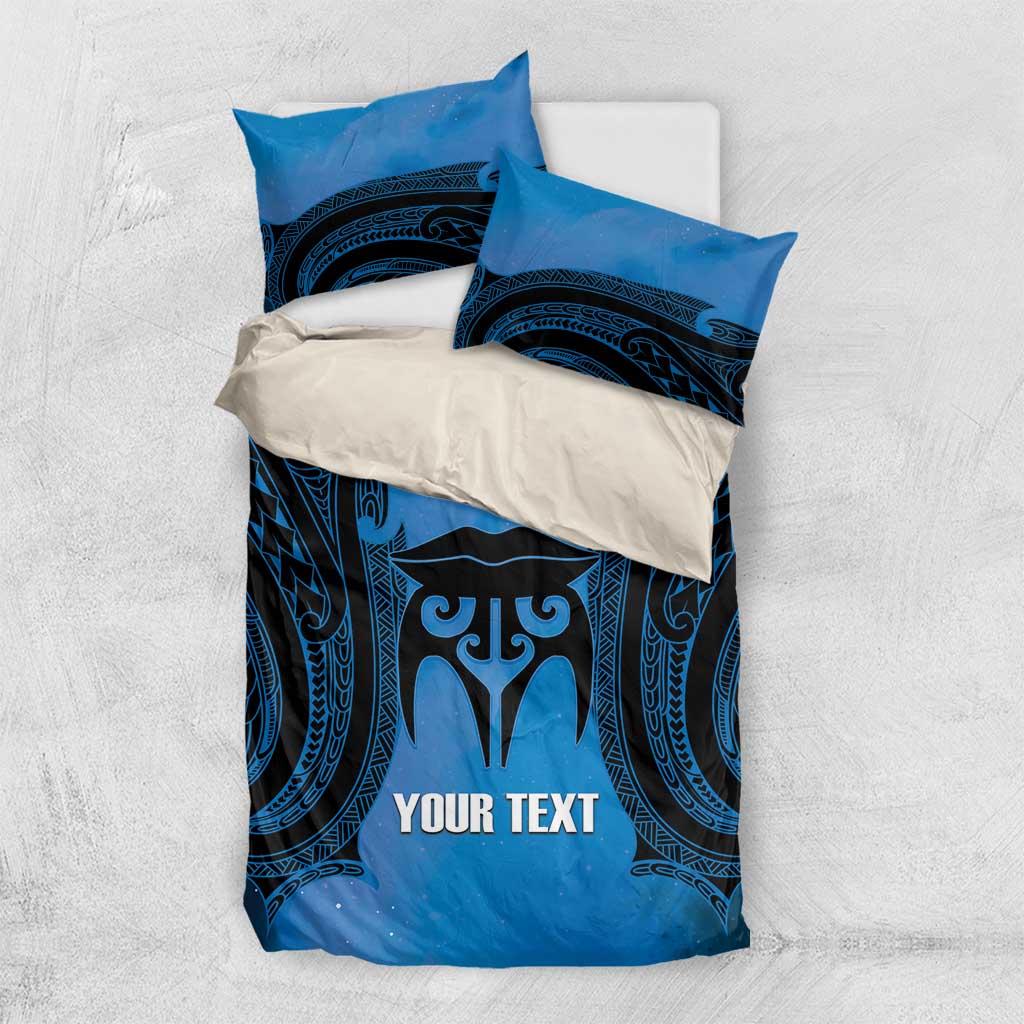Personalised Moko Kauae New Zealand Bedding Set Maori Chin Tattoo Blue - Aussie Hoodie