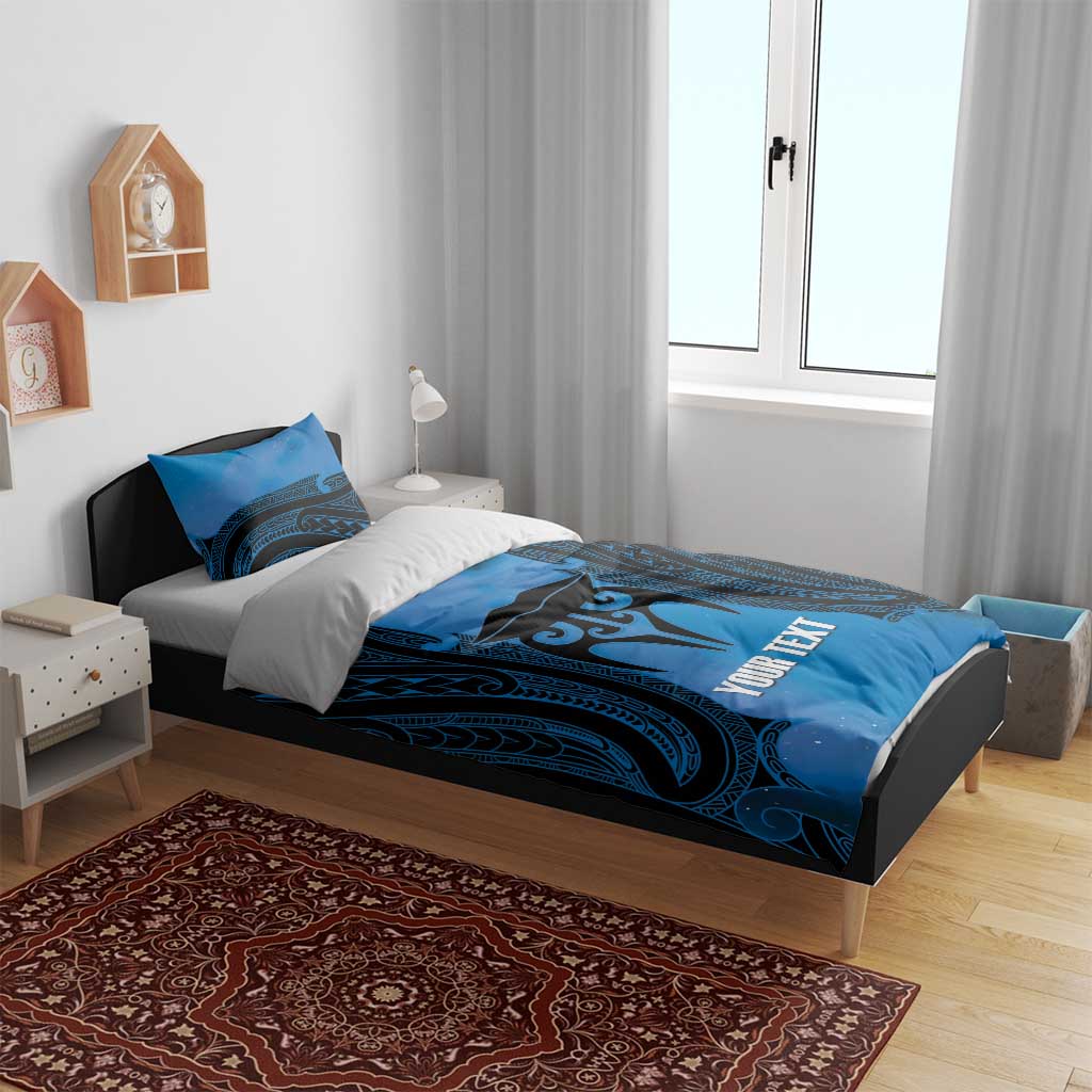 Personalised Moko Kauae New Zealand Bedding Set Maori Chin Tattoo Blue - Aussie Hoodie