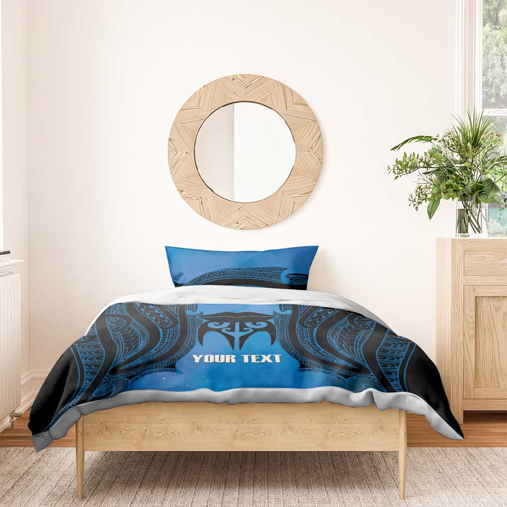 Personalised Moko Kauae New Zealand Bedding Set Maori Chin Tattoo Blue - Aussie Hoodie