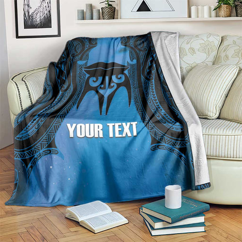 Personalised Moko Kauae New Zealand Blanket Maori Chin Tattoo Blue - Aussie Hoodie
