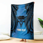 Personalised Moko Kauae New Zealand Blanket Maori Chin Tattoo Blue - Aussie Hoodie