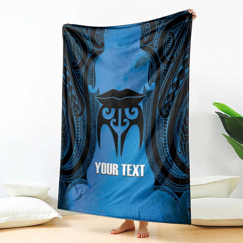 Personalised Moko Kauae New Zealand Blanket Maori Chin Tattoo Blue - Aussie Hoodie