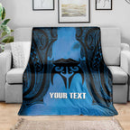 Personalised Moko Kauae New Zealand Blanket Maori Chin Tattoo Blue - Aussie Hoodie