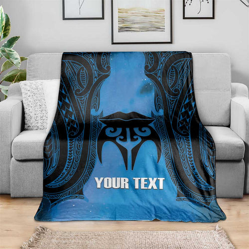 Personalised Moko Kauae New Zealand Blanket Maori Chin Tattoo Blue - Aussie Hoodie