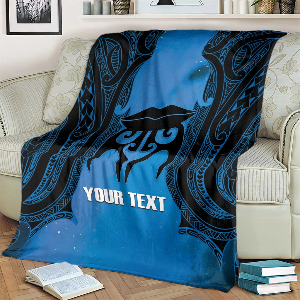 Personalised Moko Kauae New Zealand Blanket Maori Chin Tattoo Blue - Aussie Hoodie
