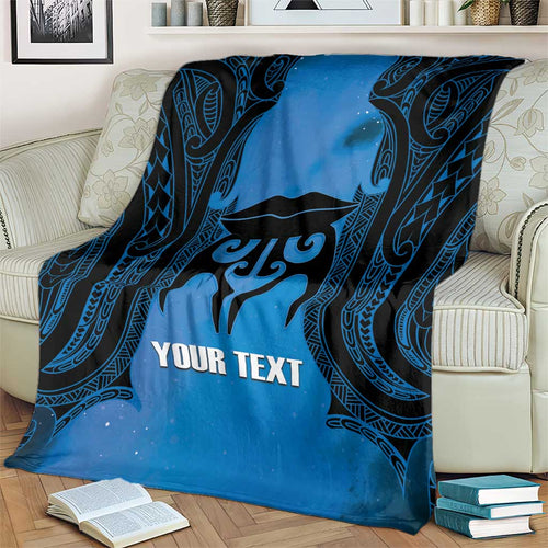 Personalised Moko Kauae New Zealand Blanket Maori Chin Tattoo Blue - Aussie Hoodie