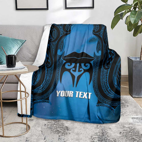 Personalised Moko Kauae New Zealand Blanket Maori Chin Tattoo Blue - Aussie Hoodie