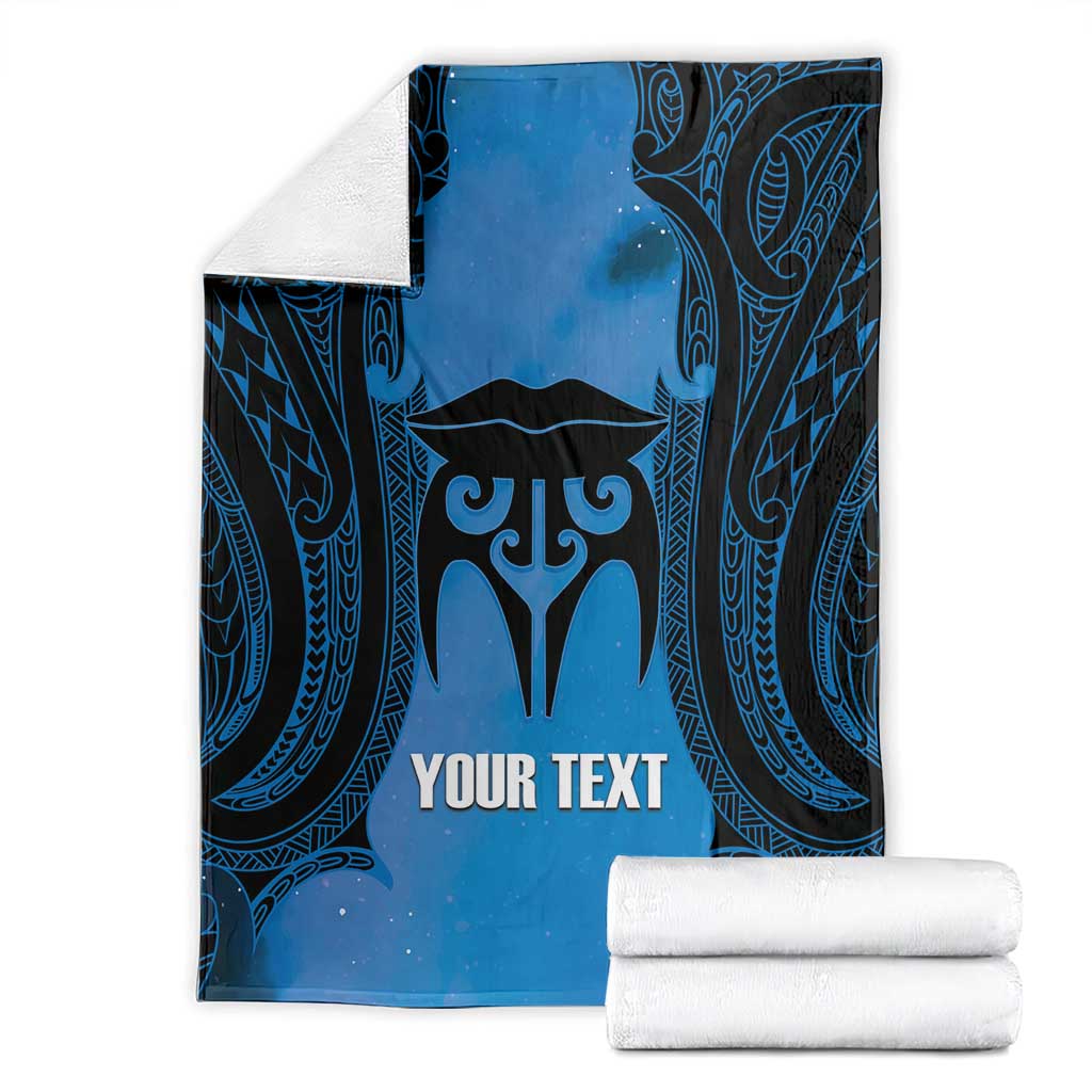 Personalised Moko Kauae New Zealand Blanket Maori Chin Tattoo Blue - Aussie Hoodie