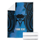 Personalised Moko Kauae New Zealand Blanket Maori Chin Tattoo Blue - Aussie Hoodie