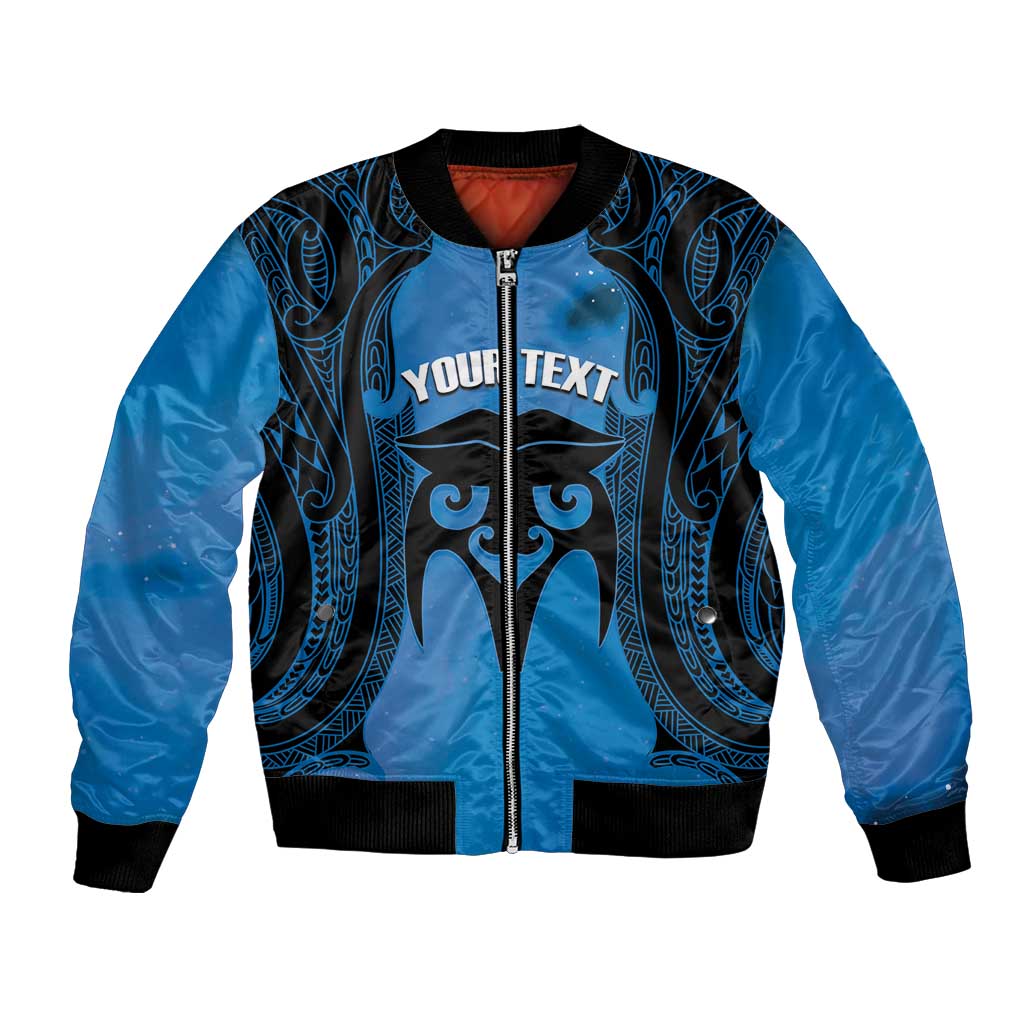 Personalised Moko Kauae New Zealand Bomber Jacket Maori Chin Tattoo Blue - Aussie Hoodie