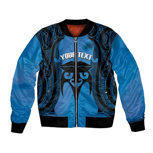 Personalised Moko Kauae New Zealand Bomber Jacket Maori Chin Tattoo Blue - Aussie Hoodie