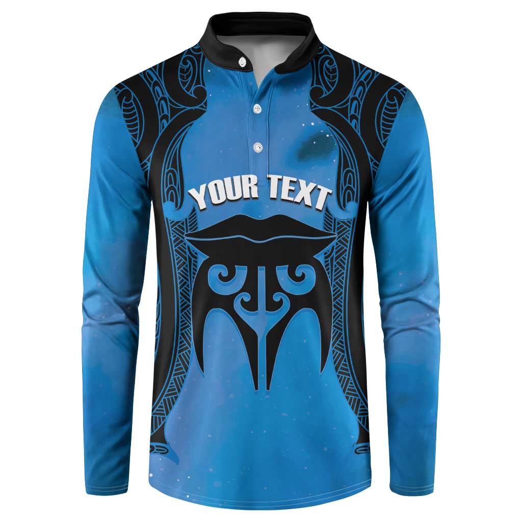 Personalised Moko Kauae New Zealand Button Sweatshirt Maori Chin Tattoo Blue - Aussie Hoodie