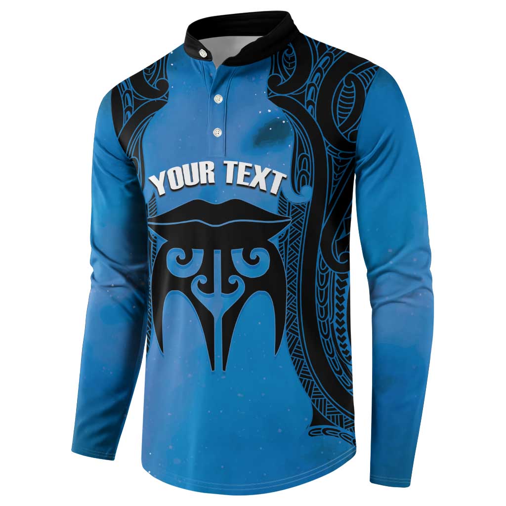 Personalised Moko Kauae New Zealand Button Sweatshirt Maori Chin Tattoo Blue - Aussie Hoodie