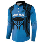 Personalised Moko Kauae New Zealand Button Sweatshirt Maori Chin Tattoo Blue - Aussie Hoodie