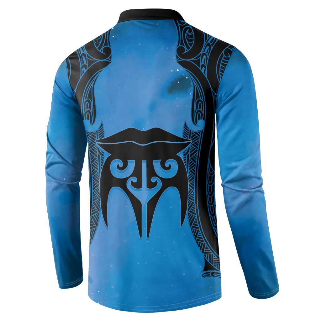 Personalised Moko Kauae New Zealand Button Sweatshirt Maori Chin Tattoo Blue - Aussie Hoodie