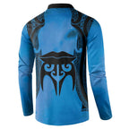 Personalised Moko Kauae New Zealand Button Sweatshirt Maori Chin Tattoo Blue - Aussie Hoodie
