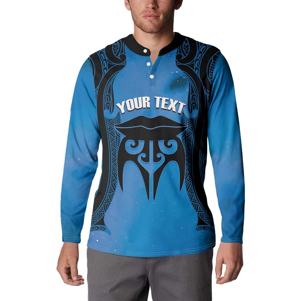 Personalised Moko Kauae New Zealand Button Sweatshirt Maori Chin Tattoo Blue - Aussie Hoodie