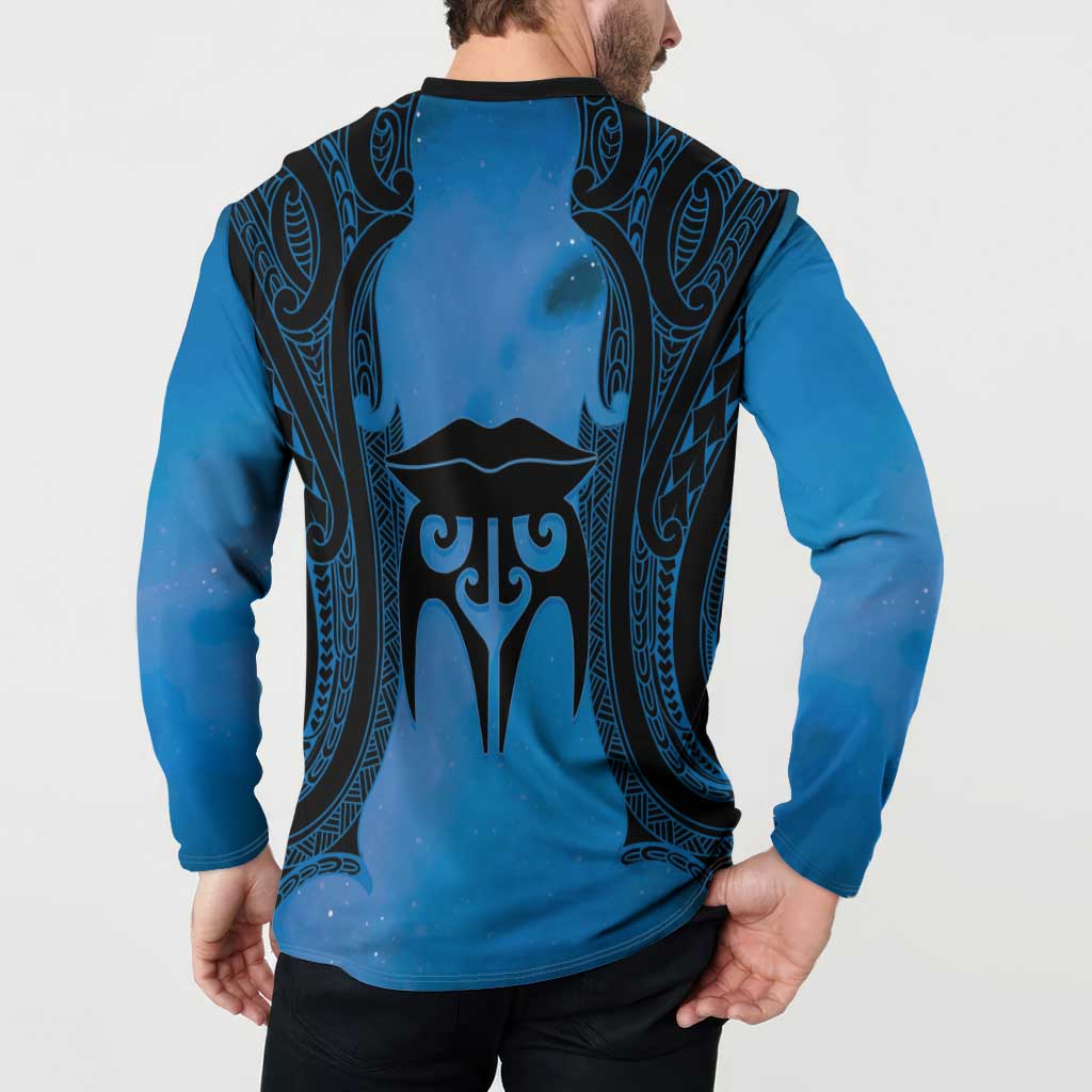 Personalised Moko Kauae New Zealand Button Sweatshirt Maori Chin Tattoo Blue - Aussie Hoodie