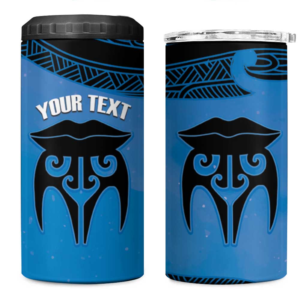 Personalised Moko Kauae New Zealand 4 in 1 Can Cooler Tumbler Maori Chin Tattoo Blue - Aussie Hoodie