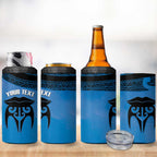 Personalised Moko Kauae New Zealand 4 in 1 Can Cooler Tumbler Maori Chin Tattoo Blue - Aussie Hoodie