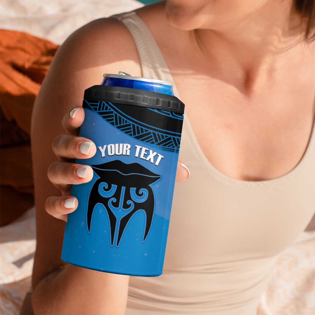 Personalised Moko Kauae New Zealand 4 in 1 Can Cooler Tumbler Maori Chin Tattoo Blue - Aussie Hoodie