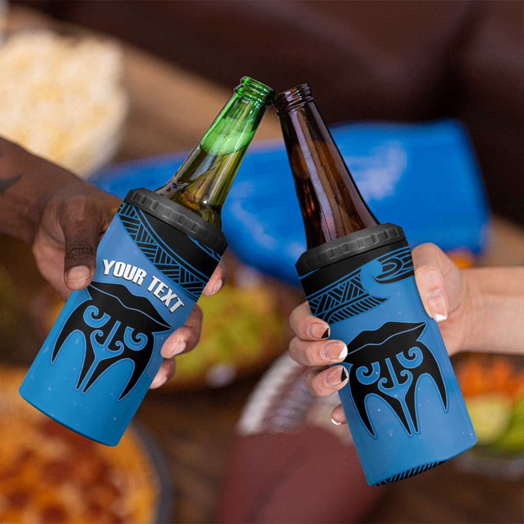 Personalised Moko Kauae New Zealand 4 in 1 Can Cooler Tumbler Maori Chin Tattoo Blue - Aussie Hoodie