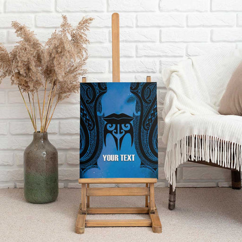 Personalised Moko Kauae New Zealand Canvas Wall Art Maori Chin Tattoo Blue - Aussie Hoodie