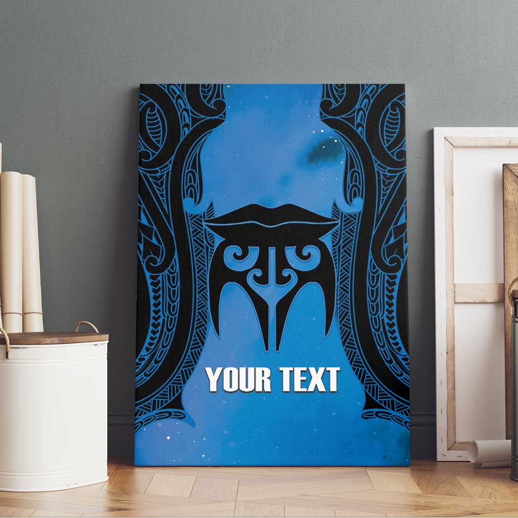 Personalised Moko Kauae New Zealand Canvas Wall Art Maori Chin Tattoo Blue - Aussie Hoodie