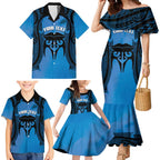Personalised Moko Kauae New Zealand Family Matching Mermaid Dress and Hawaiian Shirt Maori Chin Tattoo Blue - Aussie Hoodie