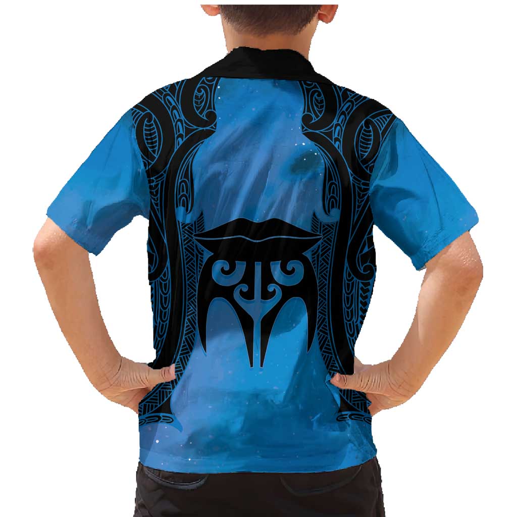 Personalised Moko Kauae New Zealand Family Matching Mermaid Dress and Hawaiian Shirt Maori Chin Tattoo Blue - Aussie Hoodie