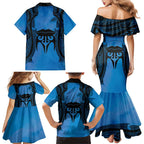Personalised Moko Kauae New Zealand Family Matching Mermaid Dress and Hawaiian Shirt Maori Chin Tattoo Blue - Aussie Hoodie