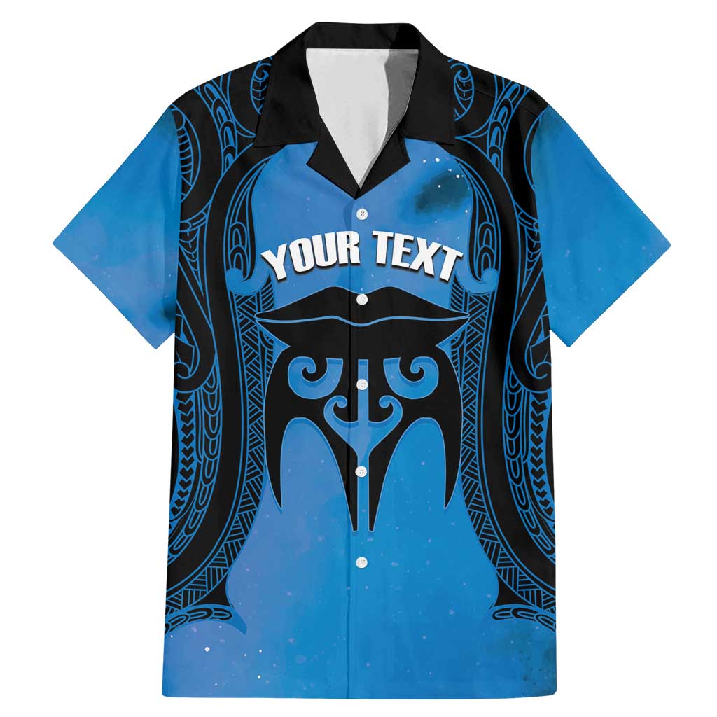 Personalised Moko Kauae New Zealand Family Matching Mermaid Dress and Hawaiian Shirt Maori Chin Tattoo Blue - Aussie Hoodie