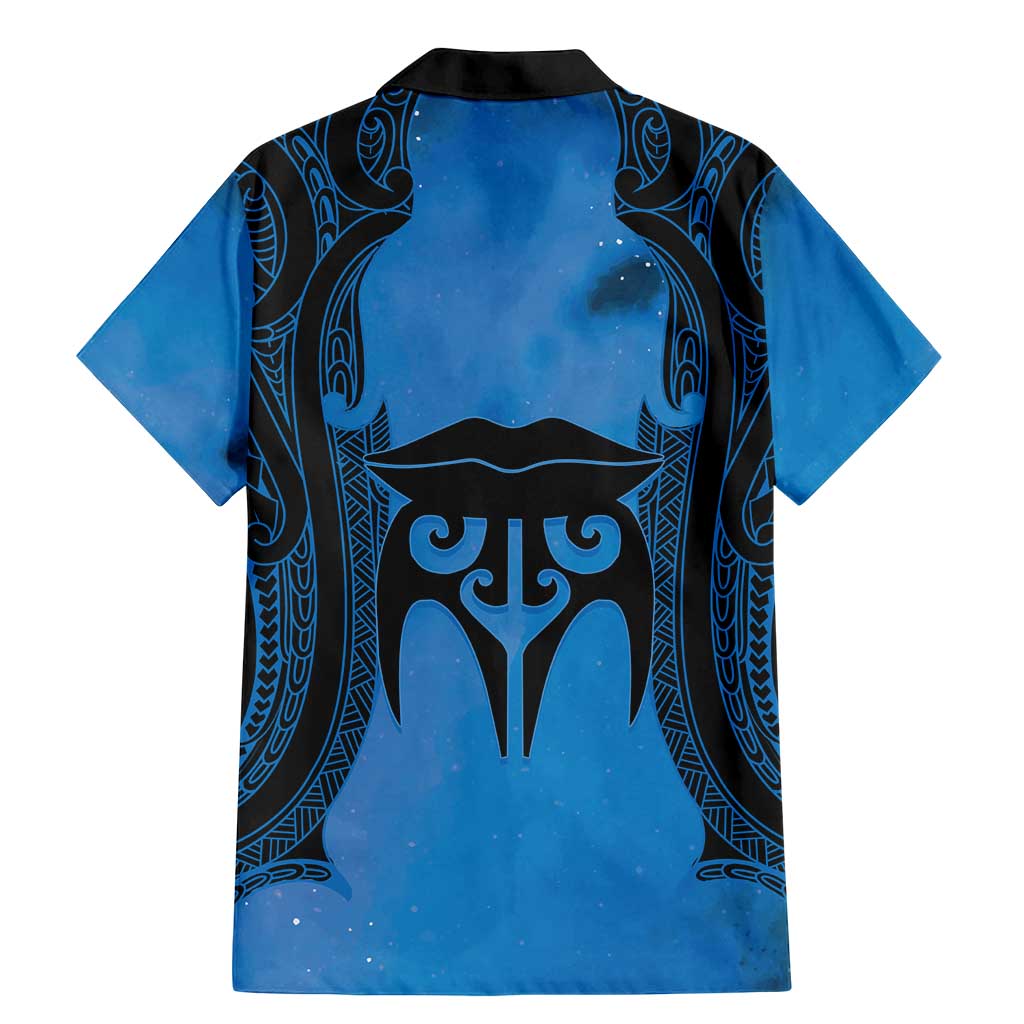 Personalised Moko Kauae New Zealand Family Matching Mermaid Dress and Hawaiian Shirt Maori Chin Tattoo Blue - Aussie Hoodie