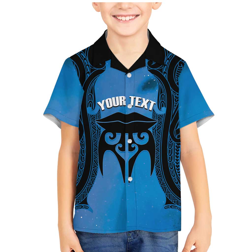 Personalised Moko Kauae New Zealand Family Matching Mermaid Dress and Hawaiian Shirt Maori Chin Tattoo Blue - Aussie Hoodie