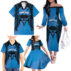 Personalised Moko Kauae New Zealand Family Matching Off The Shoulder Long Sleeve Dress and Hawaiian Shirt Maori Chin Tattoo Blue - Aussie Hoodie