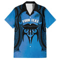Personalised Moko Kauae New Zealand Family Matching Off The Shoulder Long Sleeve Dress and Hawaiian Shirt Maori Chin Tattoo Blue - Aussie Hoodie