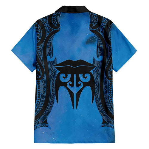 Personalised Moko Kauae New Zealand Family Matching Off The Shoulder Long Sleeve Dress and Hawaiian Shirt Maori Chin Tattoo Blue - Aussie Hoodie
