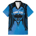Personalised Moko Kauae New Zealand Family Matching Off Shoulder Maxi Dress and Hawaiian Shirt Maori Chin Tattoo Blue - Aussie Hoodie