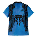 Personalised Moko Kauae New Zealand Family Matching Off Shoulder Maxi Dress and Hawaiian Shirt Maori Chin Tattoo Blue - Aussie Hoodie