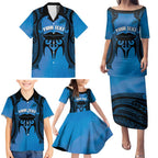 Personalised Moko Kauae New Zealand Family Matching Puletasi and Hawaiian Shirt Maori Chin Tattoo Blue - Aussie Hoodie