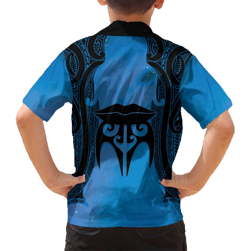 Personalised Moko Kauae New Zealand Family Matching Puletasi and Hawaiian Shirt Maori Chin Tattoo Blue - Aussie Hoodie