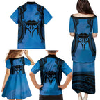 Personalised Moko Kauae New Zealand Family Matching Puletasi and Hawaiian Shirt Maori Chin Tattoo Blue - Aussie Hoodie
