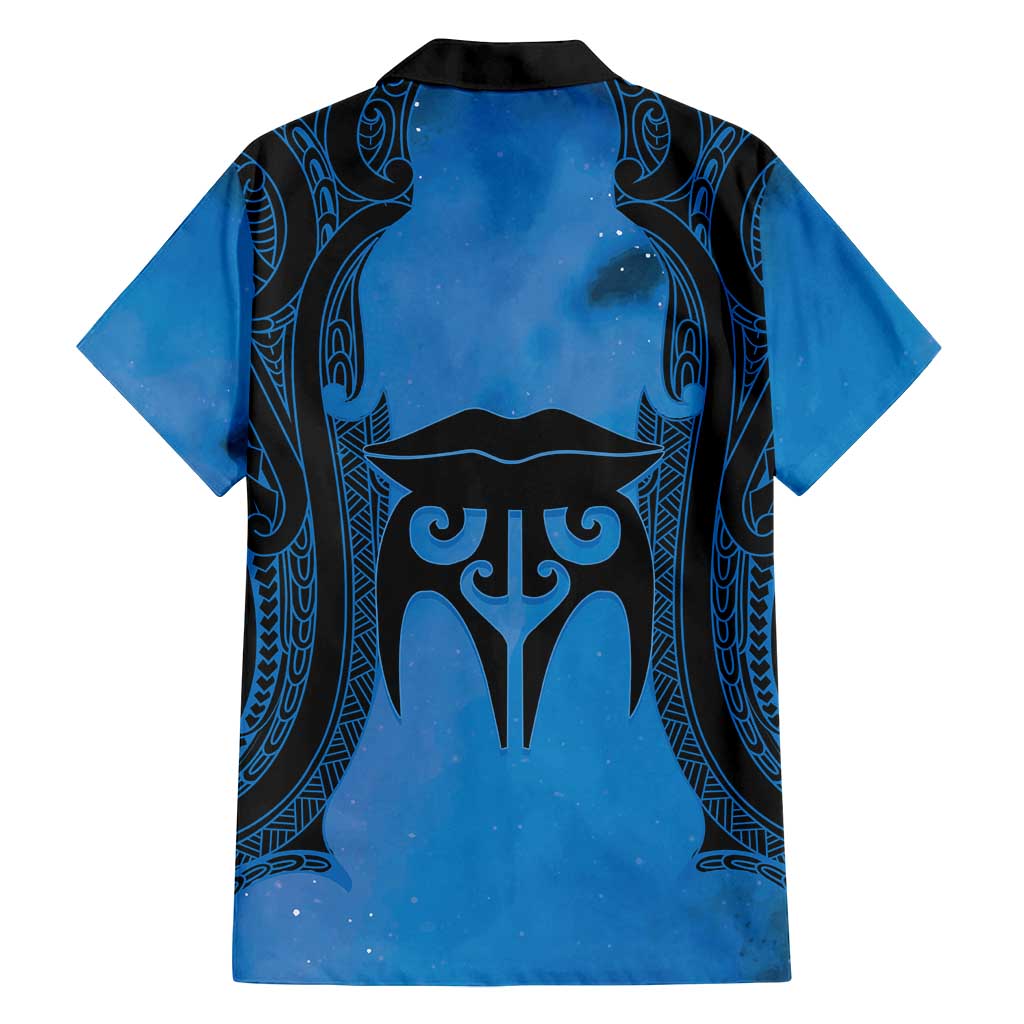 Personalised Moko Kauae New Zealand Family Matching Puletasi and Hawaiian Shirt Maori Chin Tattoo Blue - Aussie Hoodie